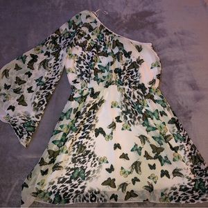 One sleeve mini light green/ white butterfly/ cheetah print  Dress/ Tunic